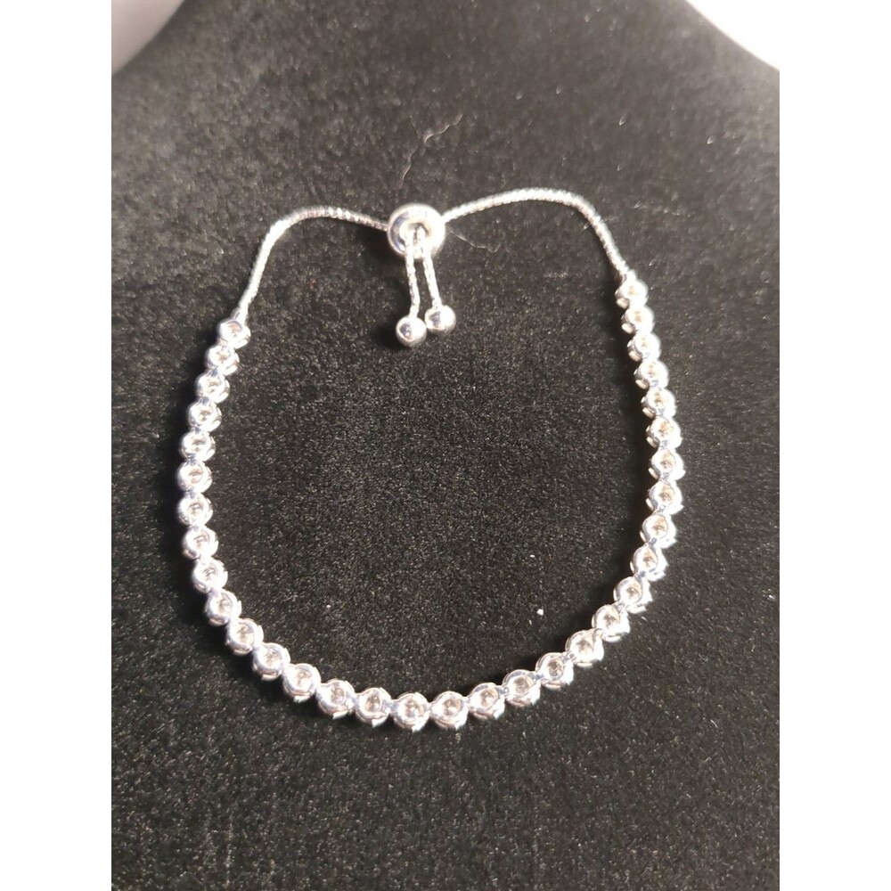 Sterling Silver Tennis Bracelet Marked 925 With Clear Crystals